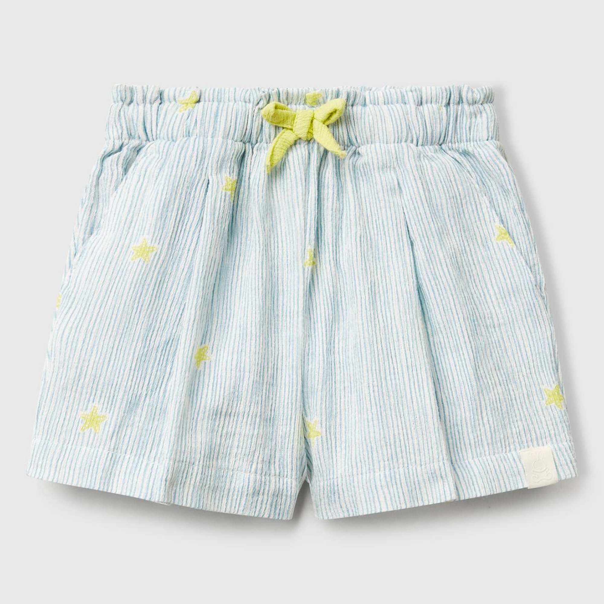 Bebek Toz Mavi Tamamı Desenli Logo Etiketli Büzgü İpli Müslin Şort