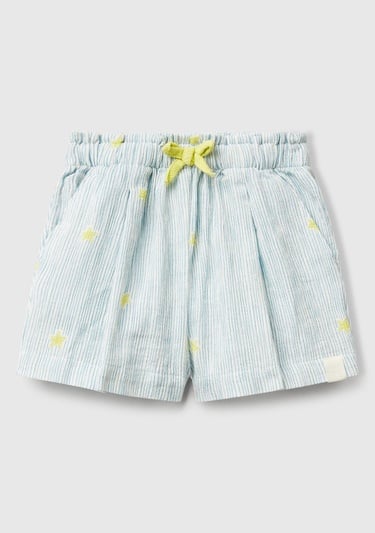  Bebek Toz Mavi Tamamı Desenli Logo Etiketli Büzgü İpli Müslin Şort