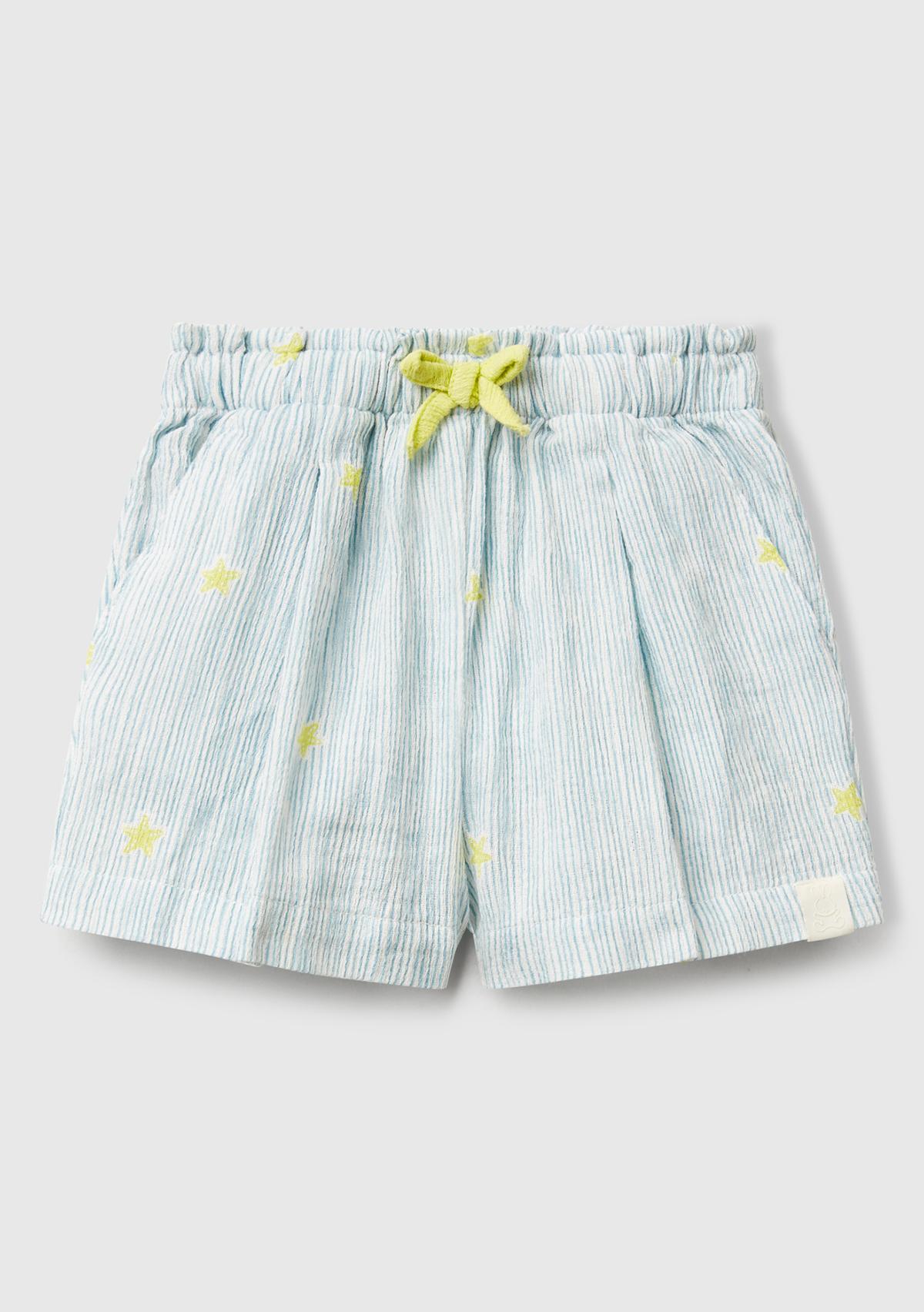 Bebek Toz Mavi Tamamı Desenli Logo Etiketli Büzgü İpli Müslin Şort
