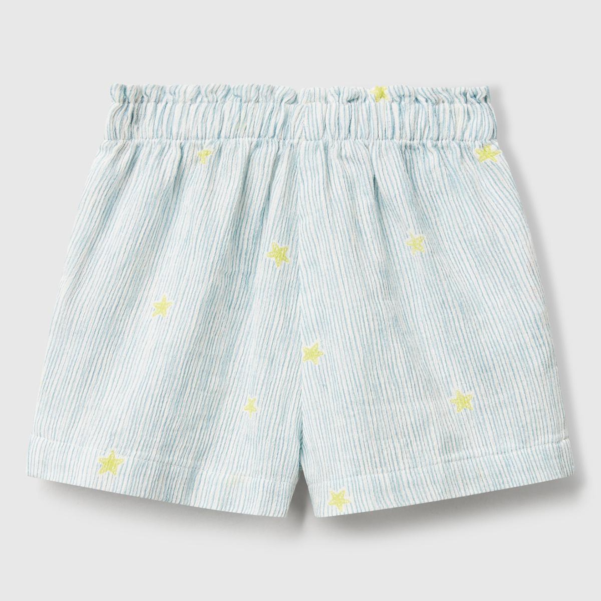 Bebek Toz Mavi Tamamı Desenli Logo Etiketli Büzgü İpli Müslin Şort