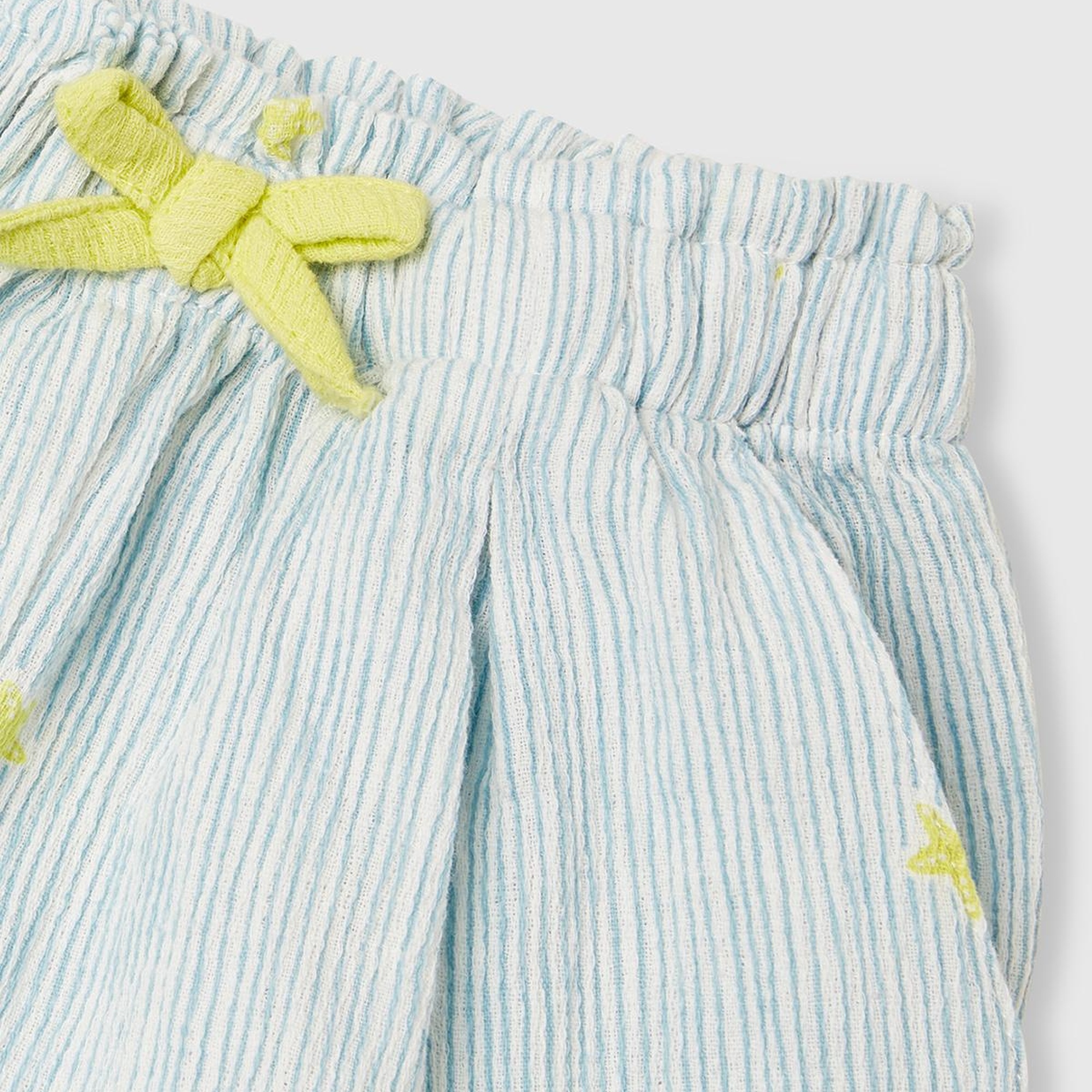 Bebek Toz Mavi Tamamı Desenli Logo Etiketli Büzgü İpli Müslin Şort