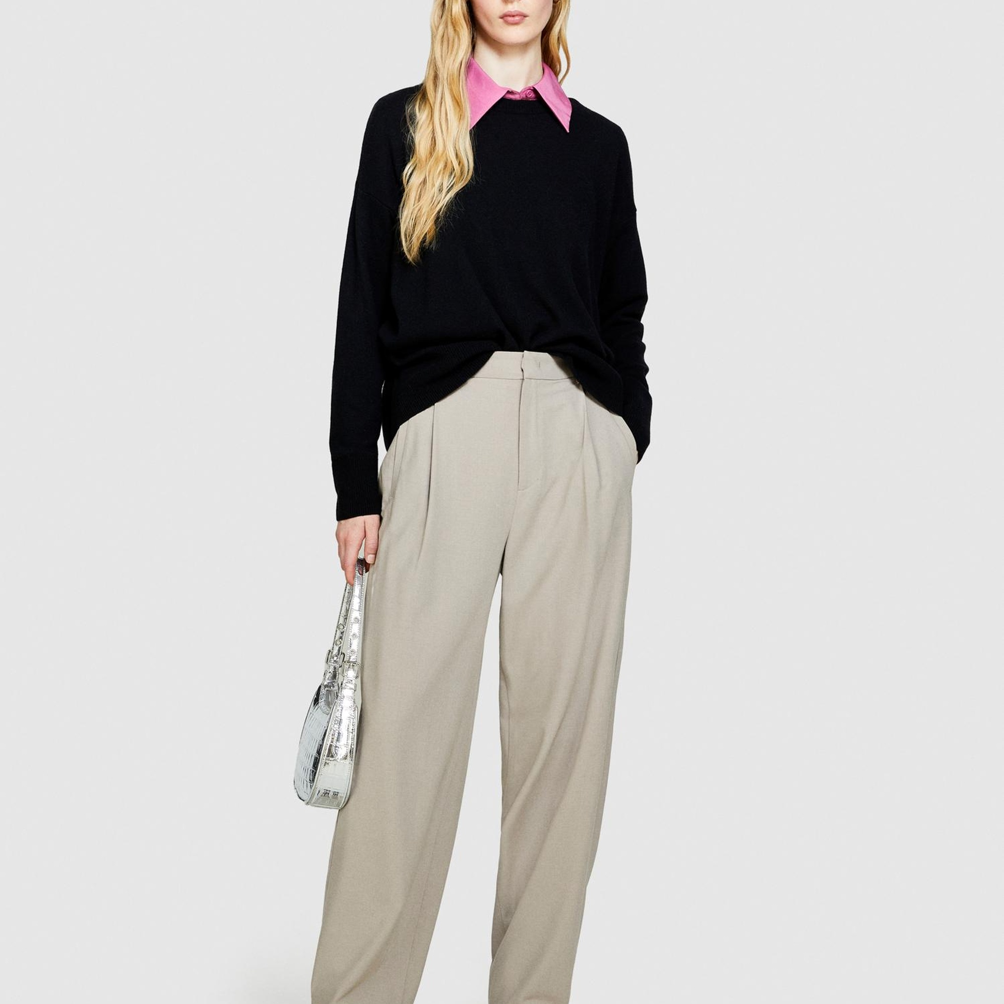 Kadın Siyah Yün Karışımlı Boxy Fit Kazak