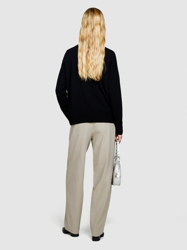  Kadın Siyah Yün Karışımlı Boxy Fit Kazak