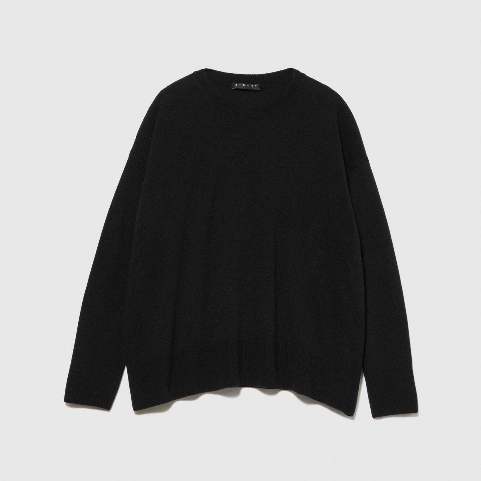 Kadın Siyah Yün Karışımlı Boxy Fit Kazak