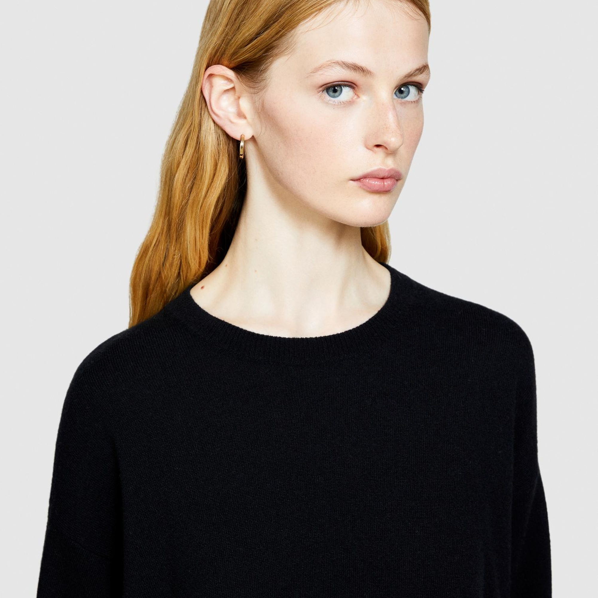 Kadın Siyah Yün Karışımlı Boxy Fit Kazak