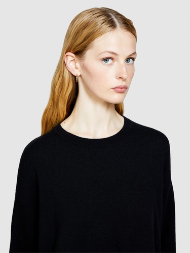  Kadın Siyah Yün Karışımlı Boxy Fit Kazak