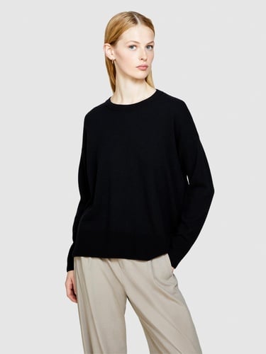  Kadın Siyah Yün Karışımlı Boxy Fit Kazak