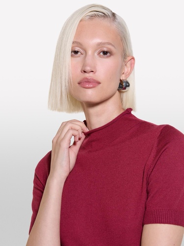  Kadın Kırmızı Yün Karışımlı Yarım Kollu Balıkçı Yaka Kazak