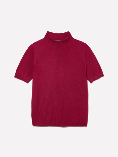  Kadın Kırmızı Yün Karışımlı Yarım Kollu Balıkçı Yaka Kazak