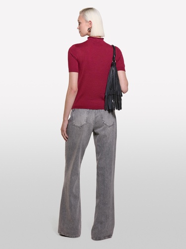  Kadın Kırmızı Yün Karışımlı Yarım Kollu Balıkçı Yaka Kazak