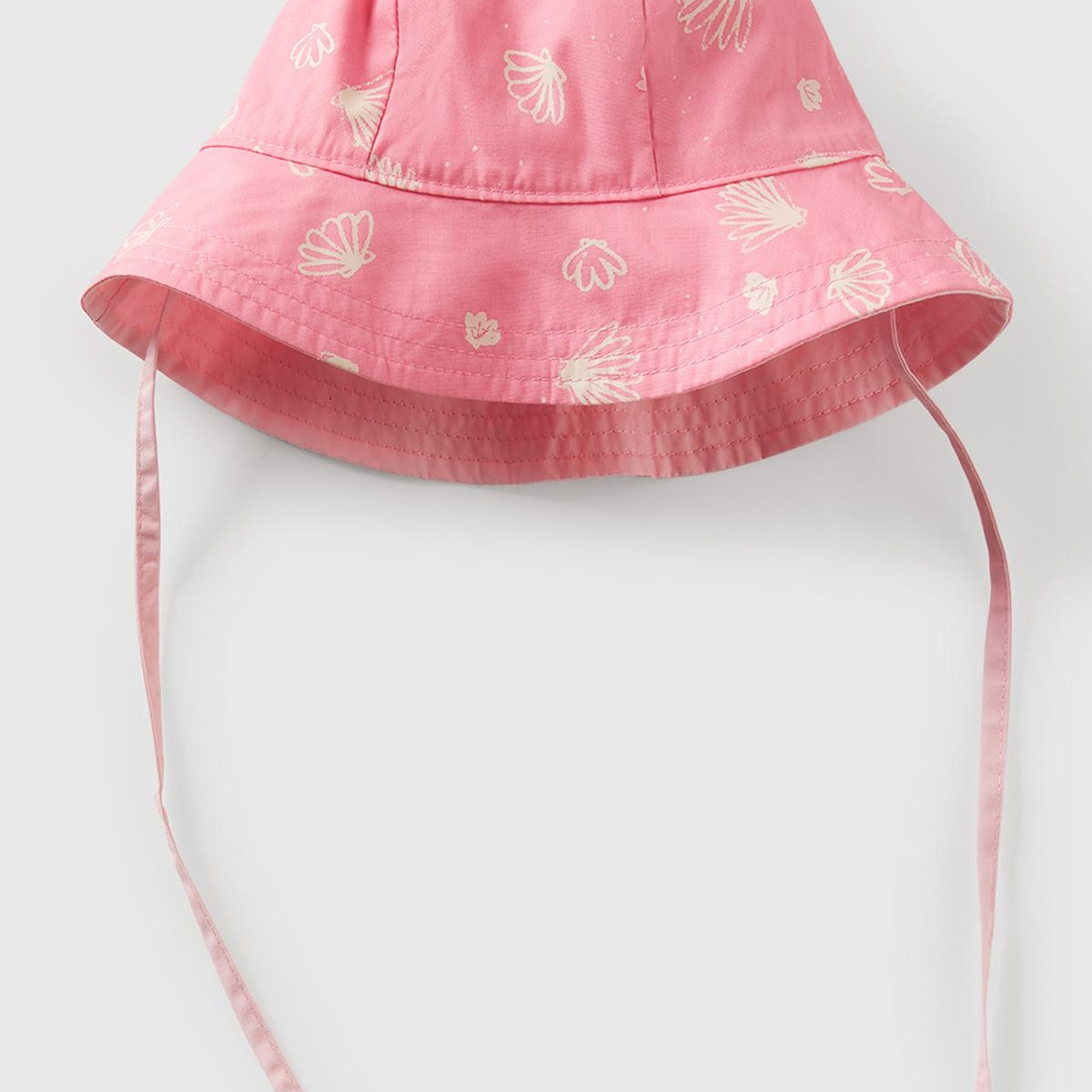 Bebek Toz Pembe Baskı Detaylı Çift Taraflı İpli Bucket Şapka