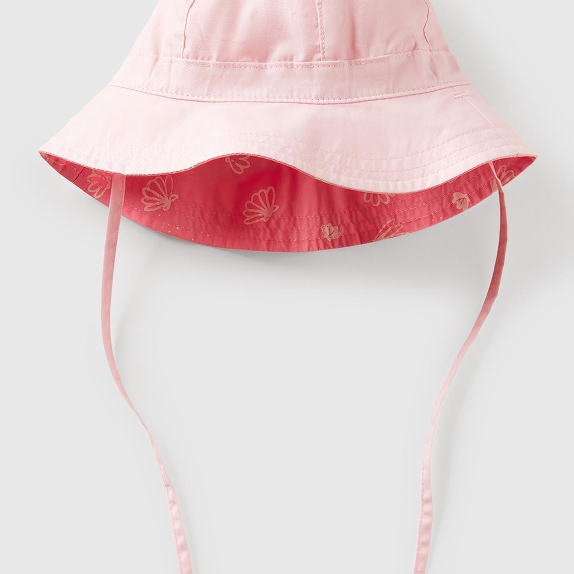 Bebek Toz Pembe Baskı Detaylı Çift Taraflı İpli Bucket Şapka