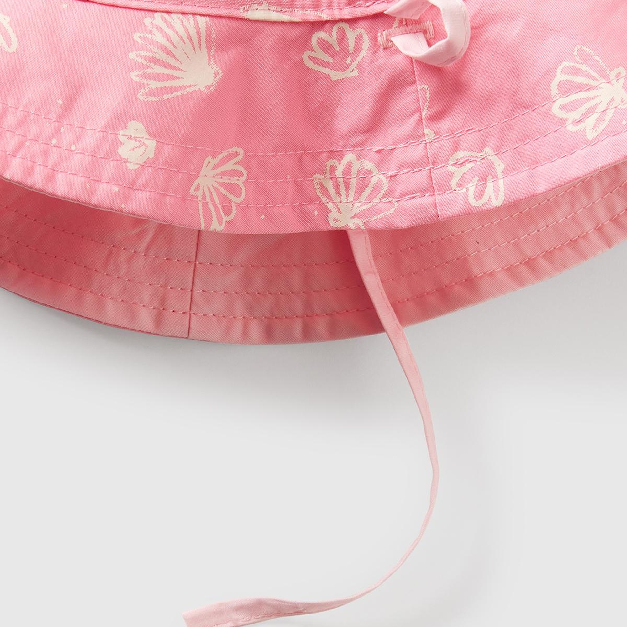 Bebek Toz Pembe Baskı Detaylı Çift Taraflı İpli Bucket Şapka