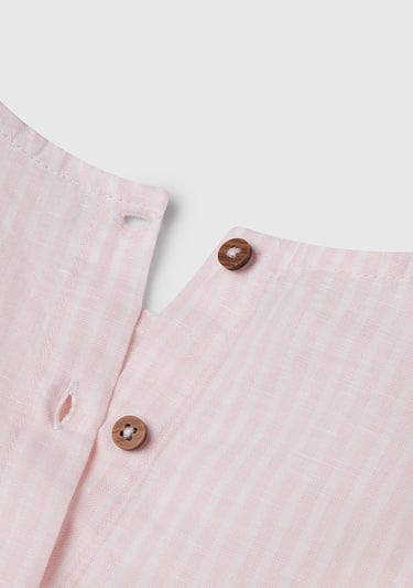  Kız Çocuk Toz Pembe Keten Karışımlı Tamamı Desenli Çiçek Aplikeli Arkası Düğmeli Kolsuz Gömlek