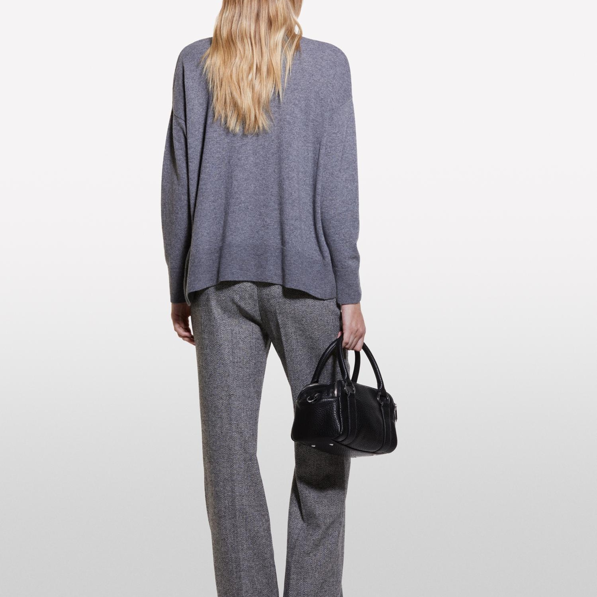 Kadın Koyu Gri Yün Karışımlı Boxy Fit Kazak