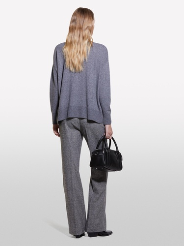  Kadın Koyu Gri Yün Karışımlı Boxy Fit Kazak