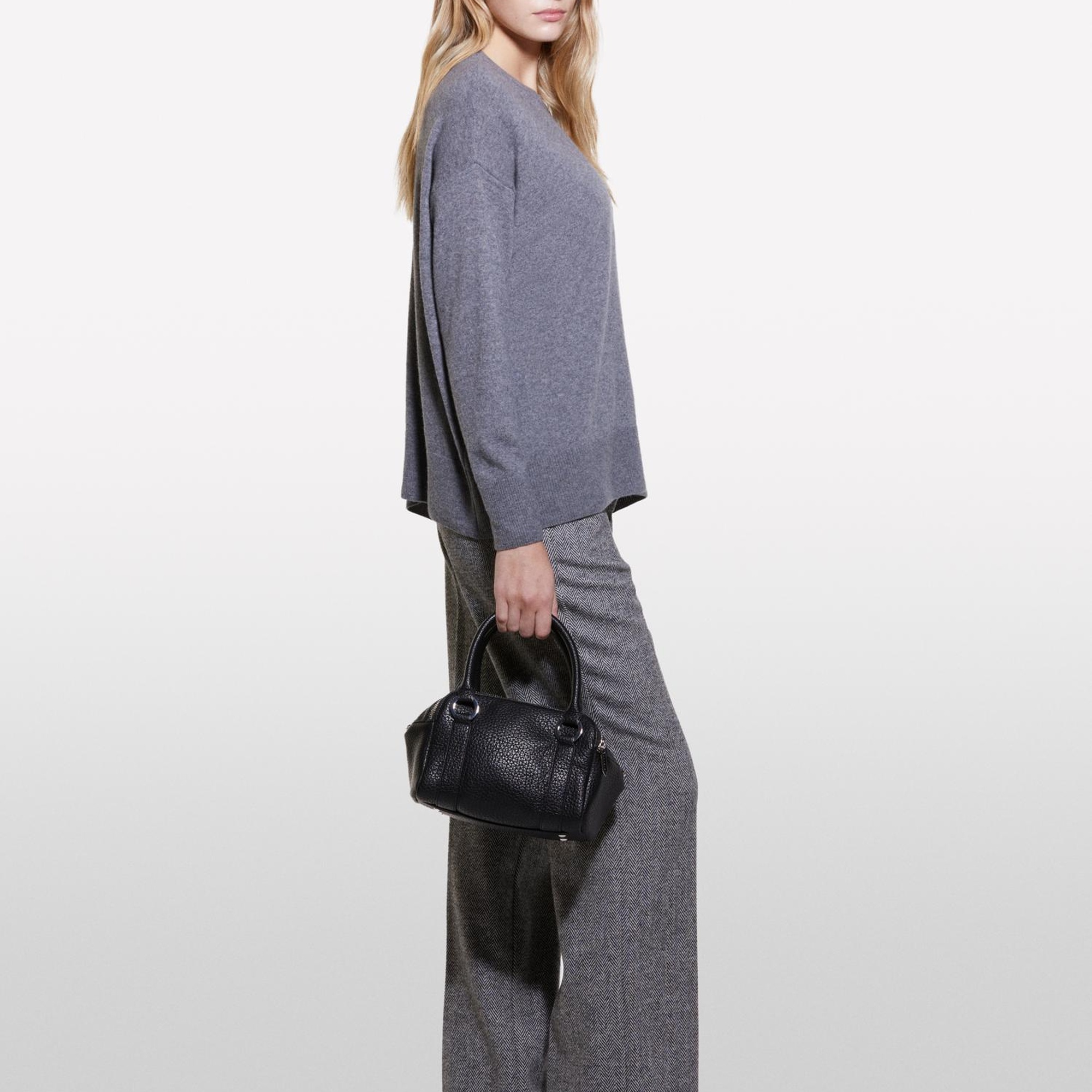 Kadın Koyu Gri Yün Karışımlı Boxy Fit Kazak