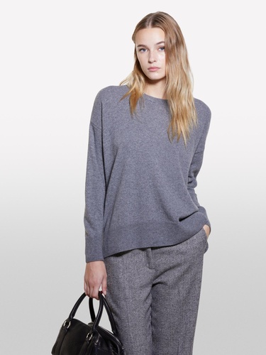  Kadın Koyu Gri Yün Karışımlı Boxy Fit Kazak