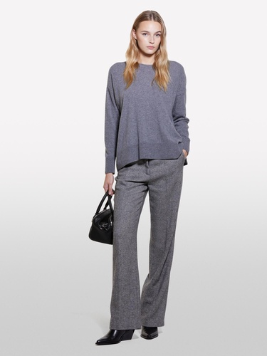  Kadın Koyu Gri Yün Karışımlı Boxy Fit Kazak