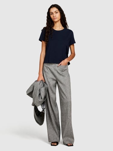  Kadın Lacivert %100 Pamuk Yuvarlak Yakalı T-Shirt