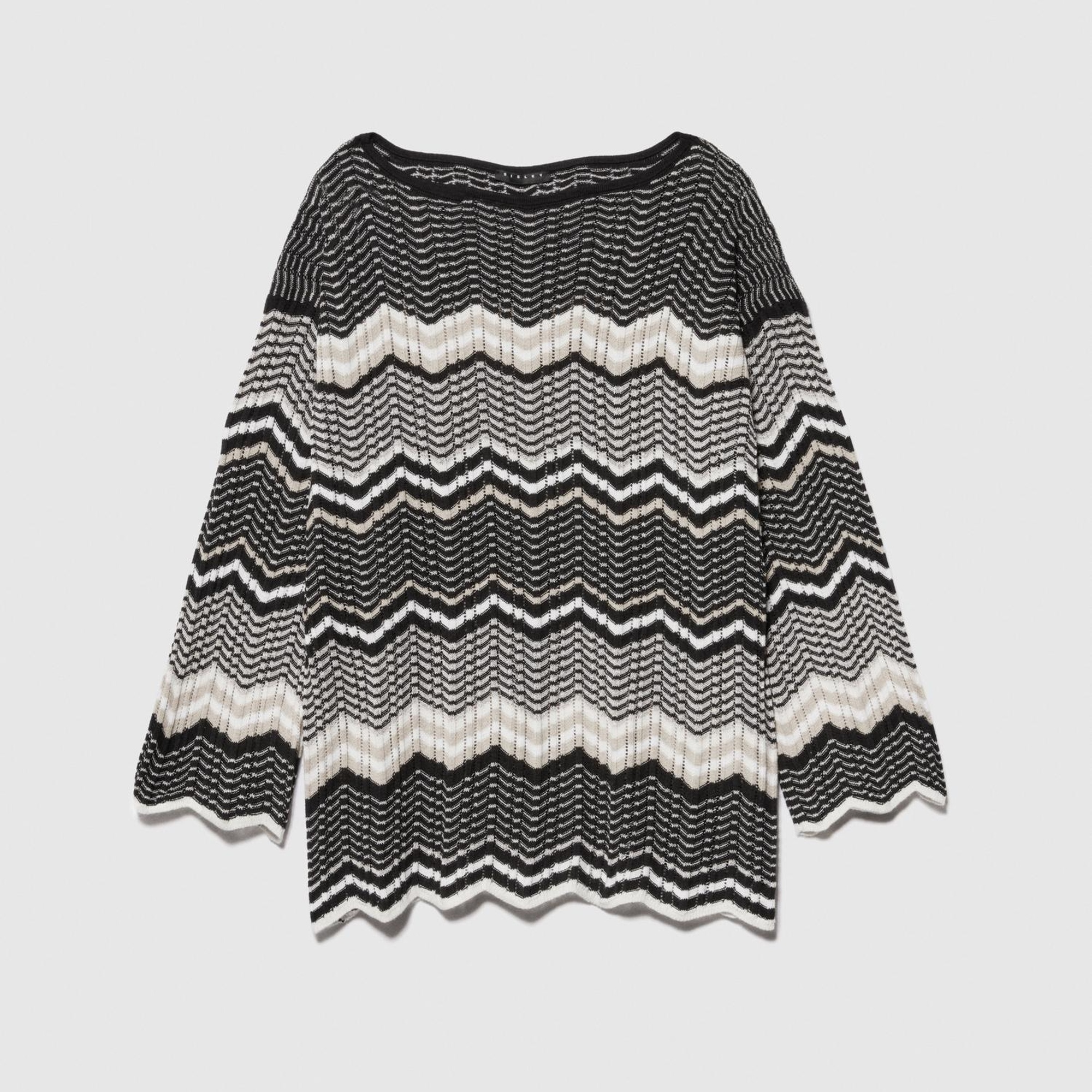 Kadın Siyah Mix Pamuk Karışımlı Şerit Detaylı Kayık Yaka Kazak