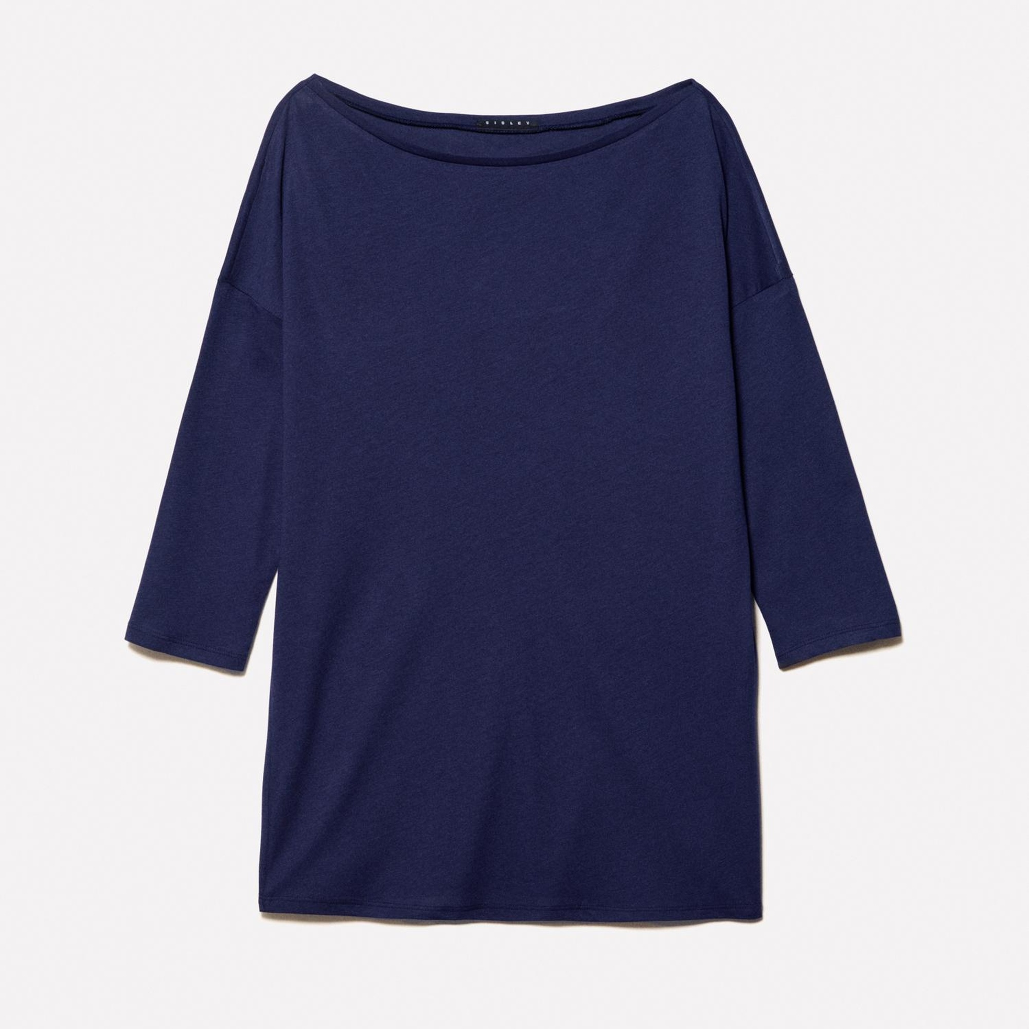 Kadın Lacivert Modal Karışımlı Kayık Yaka Regular Fit T-Shirt