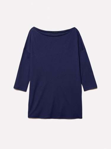  Kadın Lacivert Modal Karışımlı Kayık Yaka Regular Fit T-Shirt