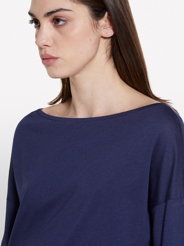  Kadın Lacivert Modal Karışımlı Kayık Yaka Regular Fit T-Shirt