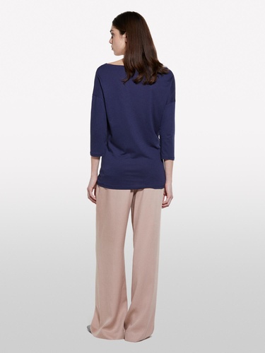  Kadın Lacivert Modal Karışımlı Kayık Yaka Regular Fit T-Shirt