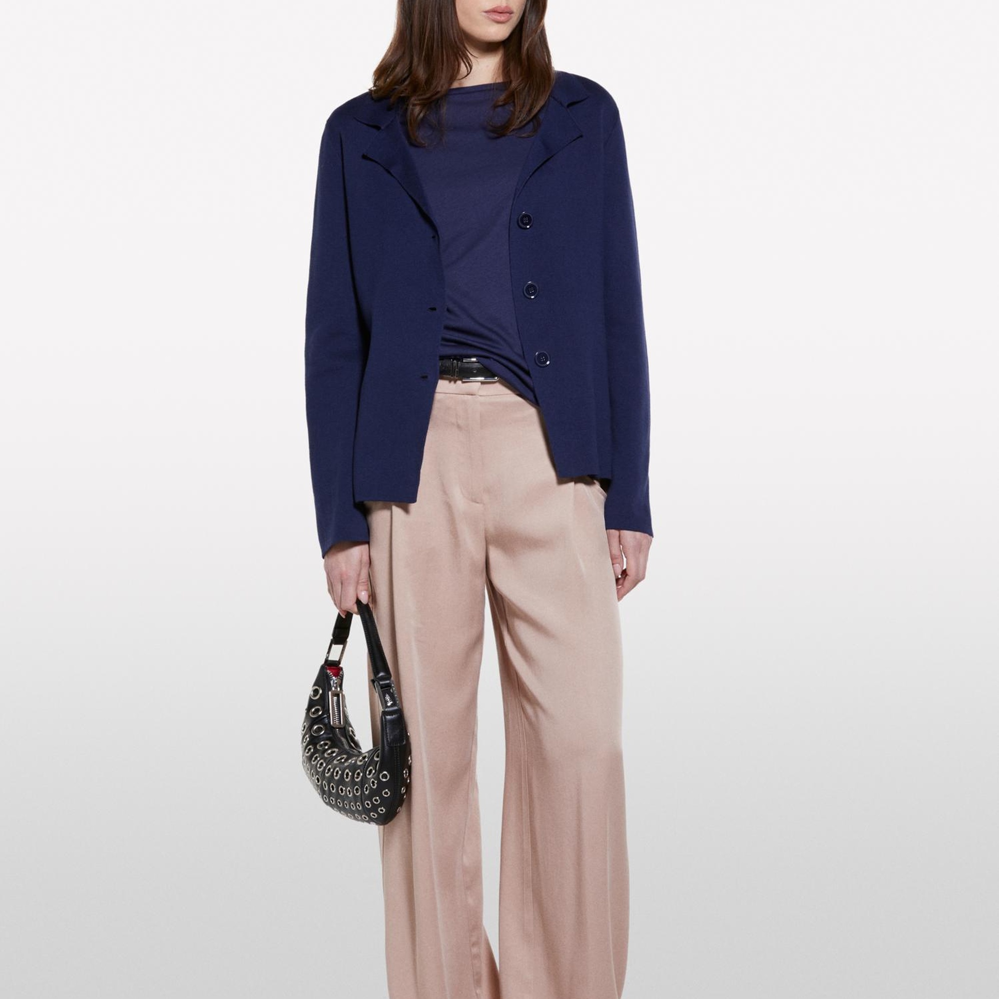 Kadın Lacivert Modal Karışımlı Kayık Yaka Regular Fit T-Shirt