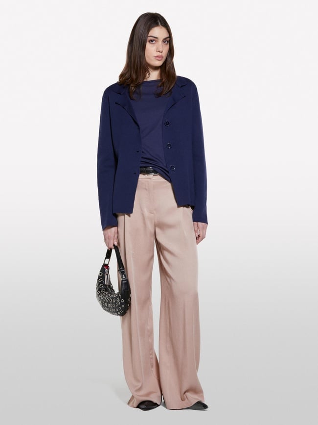  Kadın Lacivert Modal Karışımlı Kayık Yaka Regular Fit T-Shirt