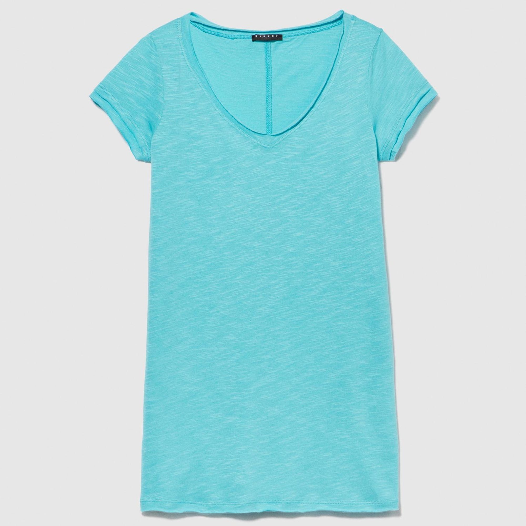 Kadın Açık Mavi Pamuk Modal Karışımlı V Yaka T-Shirt