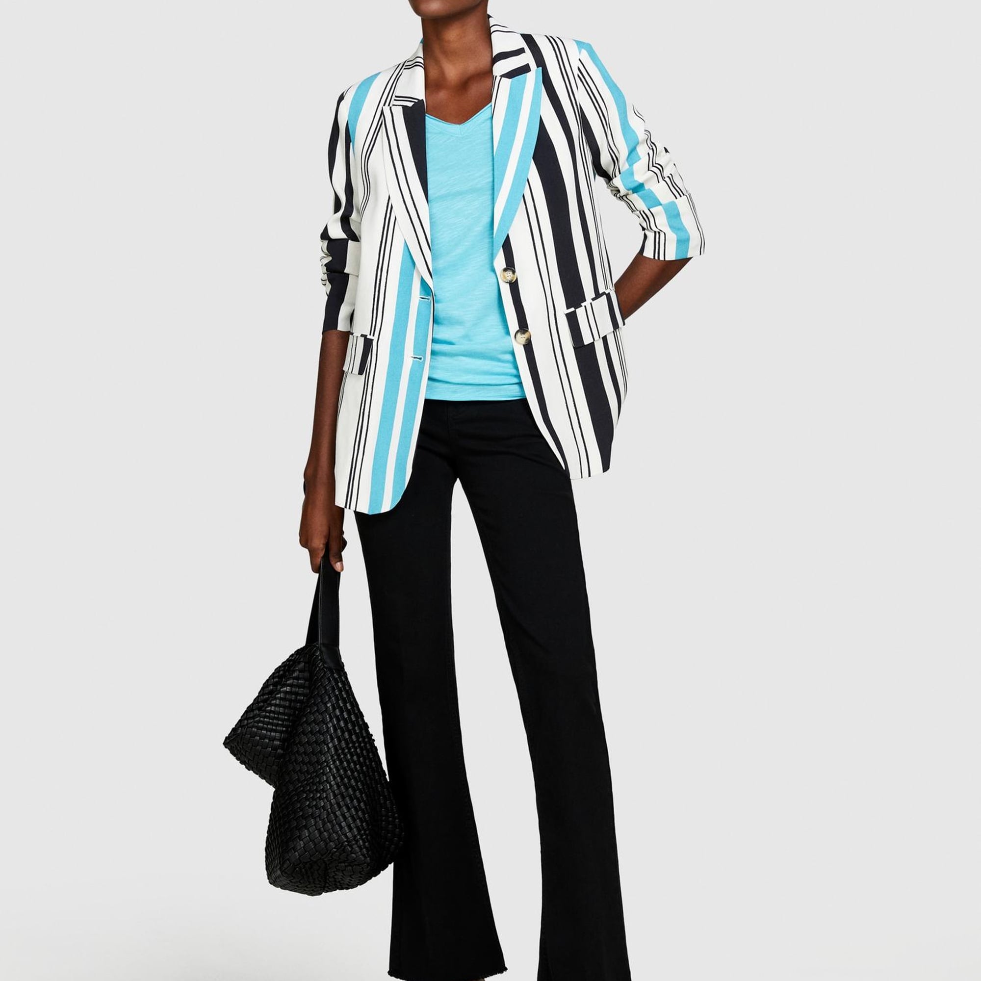 Kadın Açık Mavi Pamuk Modal Karışımlı V Yaka T-Shirt