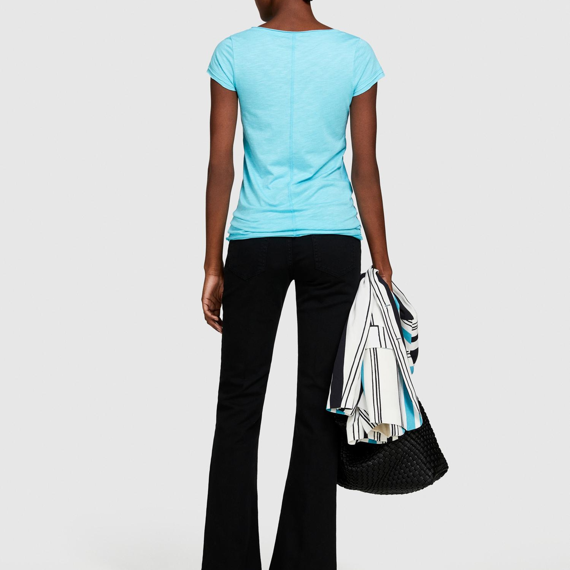 Kadın Açık Mavi Pamuk Modal Karışımlı V Yaka T-Shirt