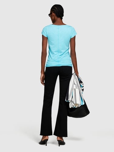  Kadın Açık Mavi Pamuk Modal Karışımlı V Yaka T-Shirt