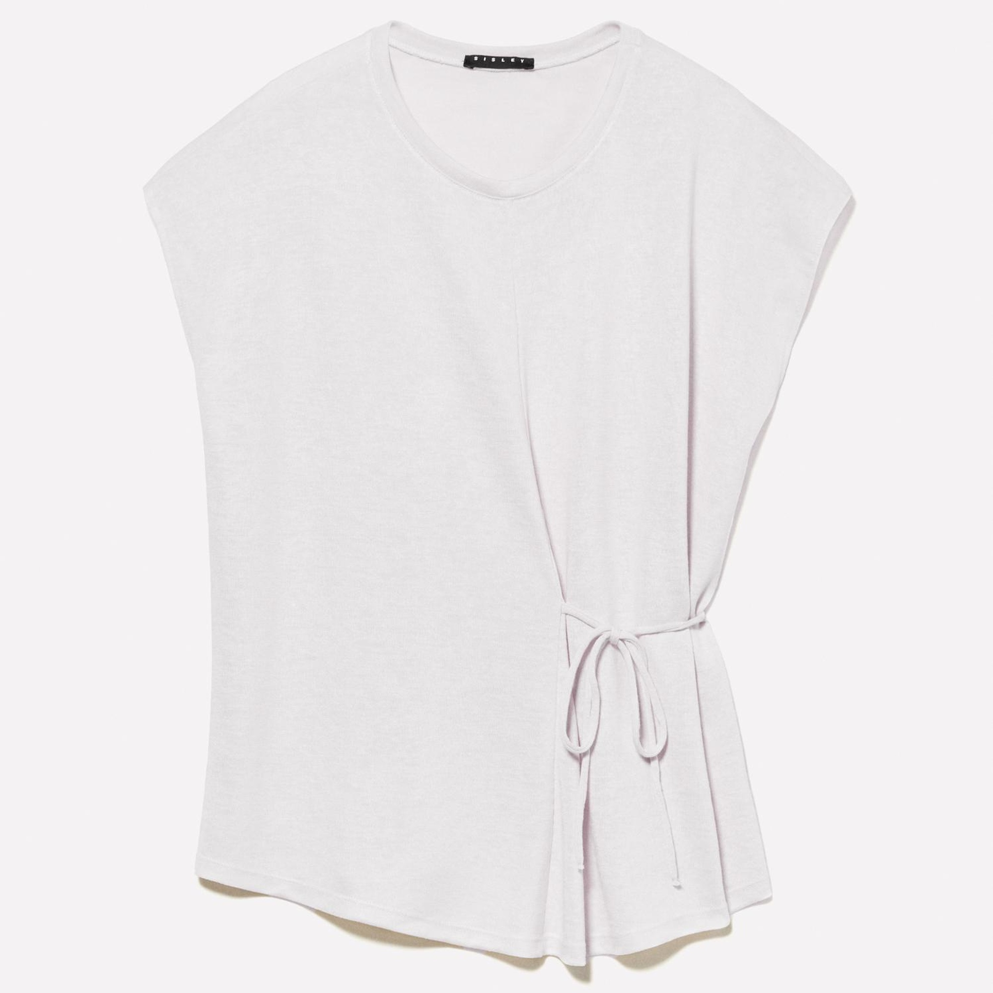 Kadın Kırık Beyaz Viskoz Karışımlı Önü Bağlama Detaylı Regular Fit T-Shirt