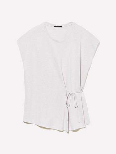  Kadın Kırık Beyaz Viskoz Karışımlı Önü Bağlama Detaylı Regular Fit T-Shirt