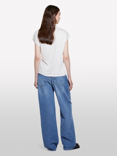  Kadın Kırık Beyaz Viskoz Karışımlı Önü Bağlama Detaylı Regular Fit T-Shirt