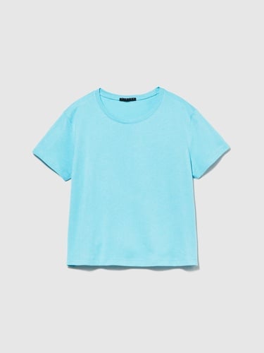  Kadın Açık Mavi %100 Pamuk Yuvarlak Yakalı T-Shirt