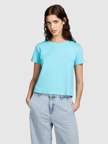  Kadın Açık Mavi %100 Pamuk Yuvarlak Yakalı T-Shirt