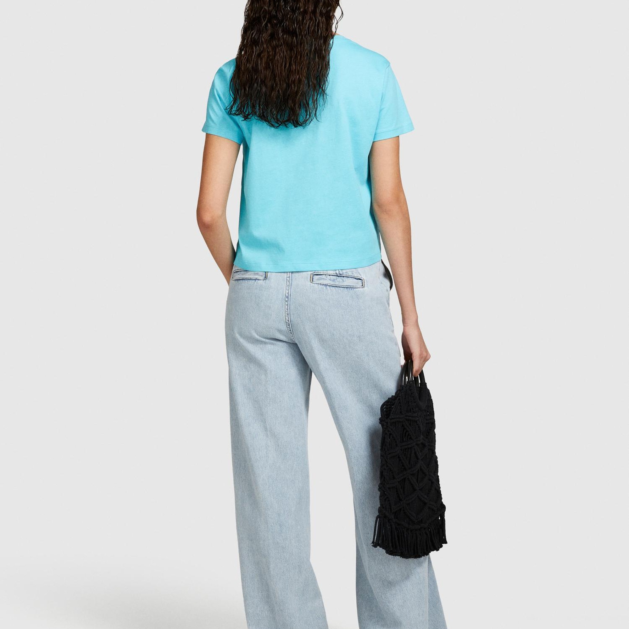 Kadın Açık Mavi %100 Pamuk Yuvarlak Yakalı T-Shirt