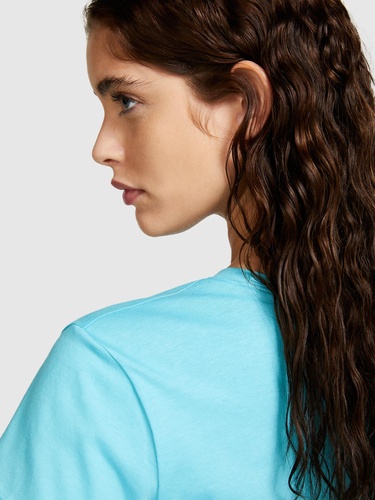  Kadın Açık Mavi %100 Pamuk Yuvarlak Yakalı T-Shirt