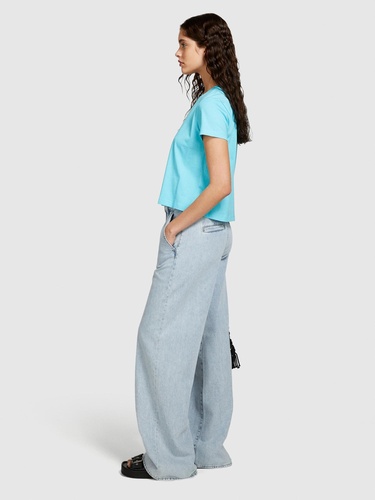  Kadın Açık Mavi %100 Pamuk Yuvarlak Yakalı T-Shirt