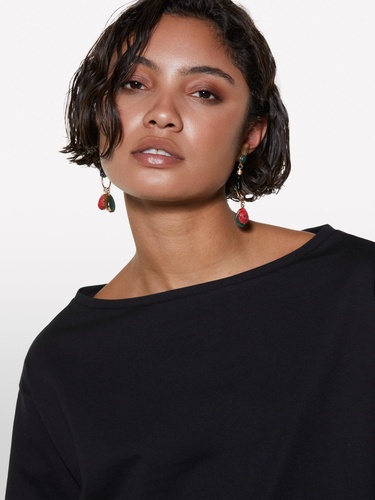  Kadın Siyah %100 Pamuk Kayık Yaka Boxy Fit Crop T-Shirt