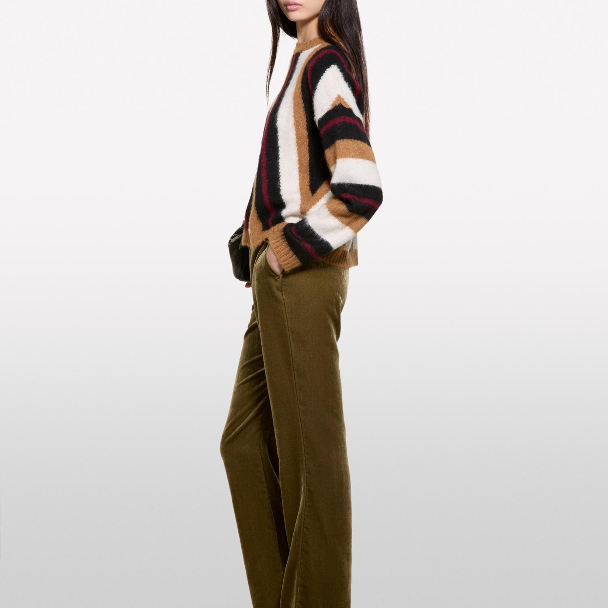 Kadın Kahverengi Mix Yün Karışımlı Renk Detaylı Normal Kesim Bisiklet Yaka Kazak