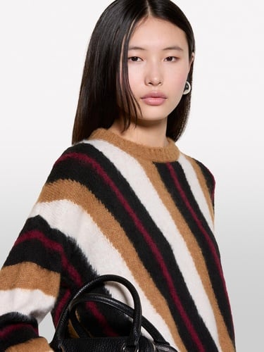  Kadın Kahverengi Mix Yün Karışımlı Renk Detaylı Normal Kesim Bisiklet Yaka Kazak