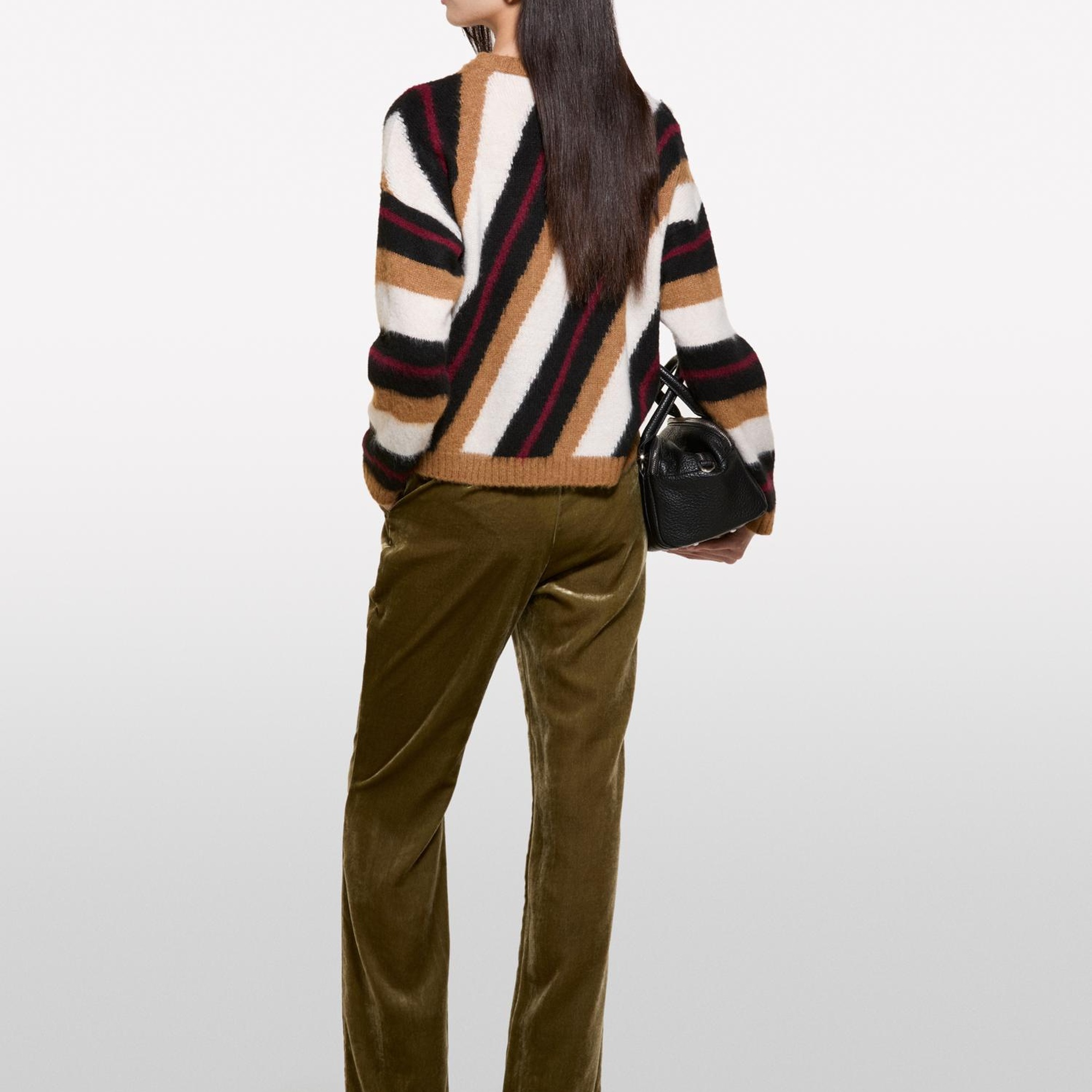 Kadın Kahverengi Mix Yün Karışımlı Renk Detaylı Normal Kesim Bisiklet Yaka Kazak