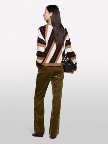  Kadın Kahverengi Mix Yün Karışımlı Renk Detaylı Normal Kesim Bisiklet Yaka Kazak