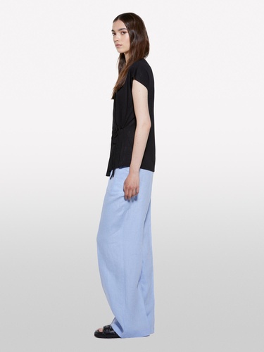  Kadın Siyah Viskoz Karışımlı Önü Bağlama Detaylı Regular Fit T-Shirt