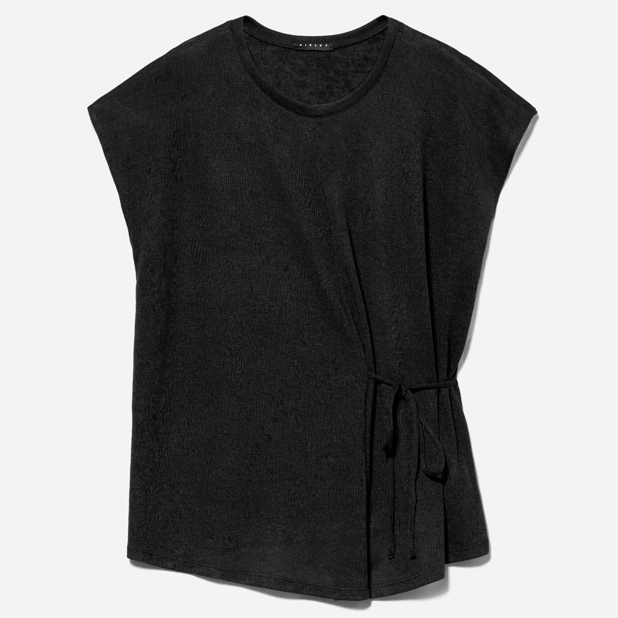 Kadın Siyah Viskoz Karışımlı Önü Bağlama Detaylı Regular Fit T-Shirt